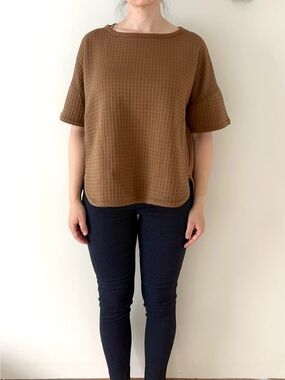 Max Studio Brown Waffle-Knit Short Sleeve Top